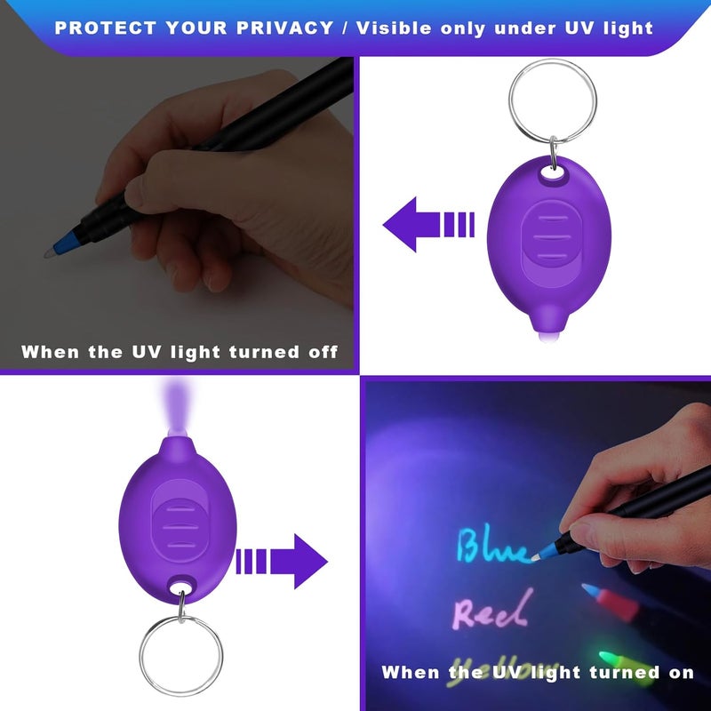Daemson Invisible Ink Pen, Spy Pen with 6 PCS Mini UV LED Keychain Flashlight, Disappearing Ink Magic Pens with Black Light Markers for Secret Notes, Fit for Christmas Halloween Holiday Gifts (6 PCS) - Image 3